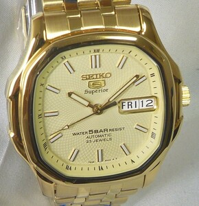 未使用保管 SEIKO 5 Superior 7S36-5000 セイコーファイブ スーペリア 金色 Golden Not Used Dead Storage with Tags [SKZ042K]