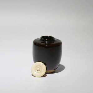 膳所燒 肩型流釉 茶入 茶道具 箱なし 共布 時代物 陶器 瓷器の画像6