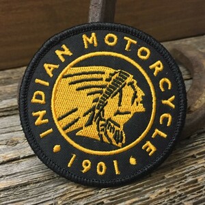 送料無料 INDIAN 丸型 ワッペン ◆ Indian Motorcycle ンディアン モーターサイクル アメリカ バイク 単車 アイロン接着 パッチ CAWP087