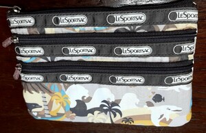 LeSportsac　レスポートサック ポーチ 2段ポケット海外限定　ヤシの木、イルカ、フィッシュ柄