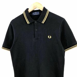 H717③ 英国製 FRED PERRY フレッドペリー 半袖 鹿の子 ポロシャツ シャツ トップス 黒 綿100% イングランド製 メンズ 40の画像4