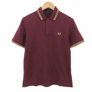 Nm208-37 イングランド製 FRED PERRY フレッドペリー M12N 半袖 ポロシャツ シャツ トップス カットソー 鹿の子 刺繍 ボルドー メンズ 38