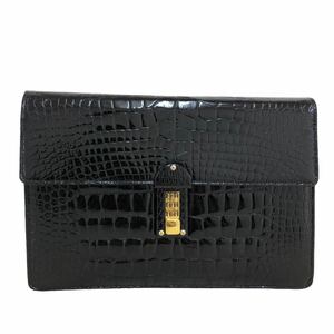 B380 JARDIN DES SACS ジャルダン デ サック シャイニング クロコダイル 本革 ワニ 革 クラッチバック セカンドバッグ カバン 鞄 BAG 黒