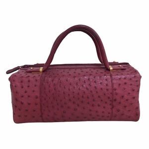 B380 オーストリッチ JRA認定 ハンドバッグ かばん カバン 鞄 バッグ BAG 本革 エキゾチックレザー 皮革 ダチョウ レッド 赤 レディース 