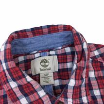 C341 Timberland ティンバーランド 半袖 シャツ カジュアルシャツ トップス メンズ S レッド 赤 チェック コットン 綿 100%_画像6