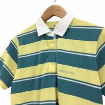 NC216 美品 mont-bell モンベル 半袖 ポロシャツ シャツ トップス カットソー メンズ L イエロー 黄色 グリーン 緑 ボーダー ポリエステル_画像3