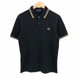 H717③ 英国製 FRED PERRY フレッドペリー 半袖 鹿の子 ポロシャツ シャツ トップス 黒 綿100% イングランド製 メンズ 40の画像3