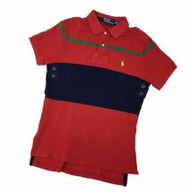 ND172-27 POLO RALPH LAUREN ポロラルフローレン 半袖 ポロシャツ トップス プルオーバー ハーフボタン 綿100% レッド系 メンズ M_画像1