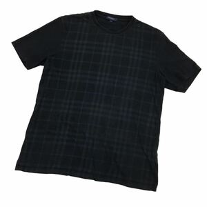 D532-11 日本製 BURBERRY バーバリー 半袖 Tシャツ トップス プルオーバー クルーネック コットン 綿100% ブラック系 総柄 メンズ M