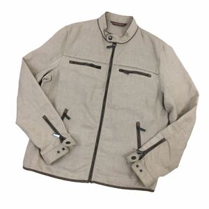 D532 ZARA MAN ザラマン 長袖 ジップアップ ジャケット 上着 羽織り トップス リネン100% ベージュ系 メンズ L ←US