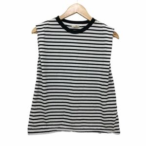 Nm214-80 beautiful goods DES PRES Des Pres border pattern design no sleeve T-shirt cut and sewn tops white × black lady's S made in Japan 