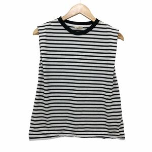 Nm214-80 美品 DES PRES デプレ ボーダー 柄 デザイン ノースリーブ Tシャツ カットソー トップス ホワイト× 黒レディース S 日本製