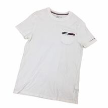 ND174-14 TOMMY HILFIGER トミーヒルフィガー 半袖 Tシャツ トップス プルオーバー クルーネック コットン 綿100% ホワイト メンズ S_画像1