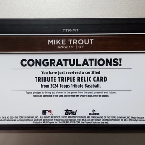 2024 Topps Tribute Triple Relics Blue #TTRMT Mike Trout 041/150の画像2