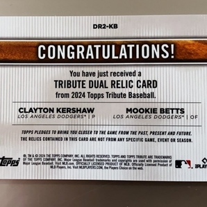 2024 Topps Tribute Dual Player Relics #DR2KB Mookie Betts/Clayton Kershaw 073/199の画像2