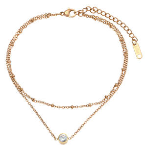 K18 pink gold one bead diamond 2 ream chain anklet lady's metal allergy correspondence on goods 