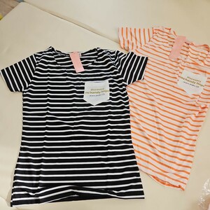 ストレッチボーダーカットソーTシャツ２枚セット　M　まとめ売り　セット　ブラック＆オレンジ