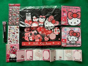 9点★まとめ SANRIO サンリオ ハローキティ ジャパン HELLO KITTY JAPAN ハンドタオル エコバッグ メモ帳 リングノート 扇子 シール　