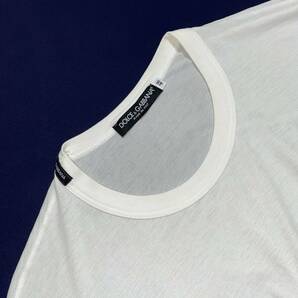 春夏メンズ ドルチェ&ガッバーナ MONSIEUR ロゴプリント シアー コットン クルーネック ネックロゴチケット 白 長袖Tシャツ ロンTの画像6
