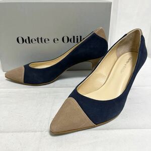  peace 280* box attaching Odette e Odile pumps heel suede leather made in Japan 23 navy beige lady's otetoeoti-ru