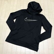 和281★ NIKE ジャージ パーカー フーディ ビッグロゴプリント JUST DO IT レディース M ブラック ナイキ DRI-FIT_画像1