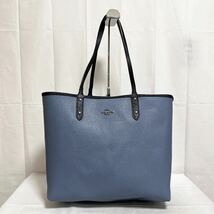 和292★ COACH コーチ リバーシブル トートバッグ ビッグ 肩掛けバッグ 総柄 ブラック ブルー レディース_画像3