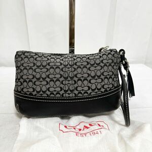 和303★ COACH コーチ ポーチ 小物入れ シグネチャー レザー切り替え グレー ブラック マルチケース