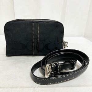 和304★ COACH コーチ ポーチ 小物入れ シグネチャー マルチケース ブラック レディース