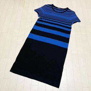  peace 307* DKNY DKNY short sleeves knitted One-piece long One-piece border thin S blue black lady's 