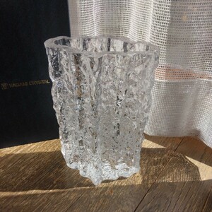 未使用 カガミクリスタル 花瓶 箱あり ガラス 透明 花器 フラワーベース レトロ アンティーク 