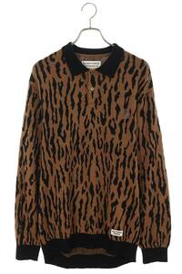 ワコマリア WACKO MARIA LEOPARD KNIT POLO SHIRT サイズ:L レオパード柄ポロニット長袖シャツ 中古 BS99