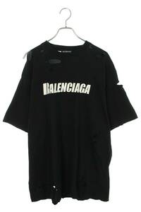 バレンシアガ BALENCIAGA 21SS 651795 TKVB8 サイズ:XXS デストロイ加工ロゴプリントTシャツ 中古 OM10