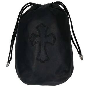 クロムハーツ Chrome Hearts DRW STRNG SACK CRS PATCH クロスパッチドローストリングサックレザー巾着ハンドバッグ 中古 GZ11