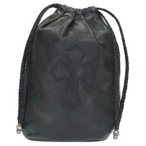 クロムハーツ Chrome Hearts DRW STRNG SACK CRS PATCH クロスパッチドローストリングサックレザー巾着ハンドバッグ 中古 SJ02