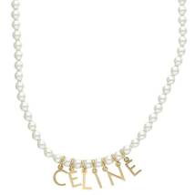 セリーヌ CELINE by Hedi Slimane パール ネックレス / ゴールドフィニッシュ ブラス&ガラスパール ロゴパールネックレス 中古 SB01_画像1