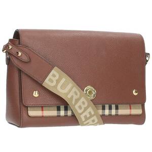 バーバリー Burberry チェック柄フラップレザーショルダーバッグ 中古 SB01