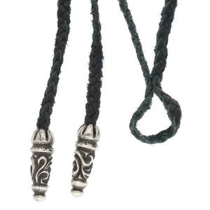  Chrome Hearts Chrome Hearts LEATHER BRAID/ Large scroll leather blade silver necklace used SS07