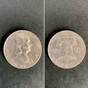 銀貨4枚●1958年 フランクリン 1964年 ケネディ HALF DOLLAR 1921年 モルガンダラー イーグル 1776-1976 アイゼンハワー 1ドル ONE DOLLARの画像3