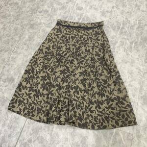 AA V capital .. casual wear ' made in Japan ' SCAPA Scapa linen. floral print total pattern long flair skirt size:40 lady's bottoms beige