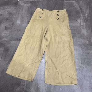 MM V refined design!! ' made in Japan ' Le Minor Le Minor linen100% waist rubber button gaucho pants size:40 lady's beige