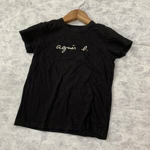 D ▼ 都会のカジュアルウェア '日本製' agnes b. アニエスベー コットン100% 半袖 ロゴプリント Tシャツ / カットソー size:T2 レディース