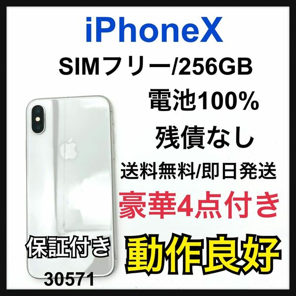 100% iPhone X Silver 256 GB SIMフリー　本体