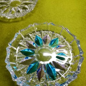 g_t U792 昭和レトロ ガラス製豆皿 三枚組 キラキラしていて夏らしい小皿です。中古の画像3