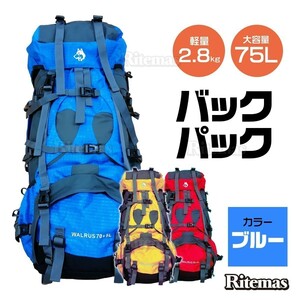 リュック 大容量 70L バッグ ザック レインカバー付き 大型 アウトドア キャンプ 山小屋泊 テント泊 登山 防災 非常用 旅行 防水 青