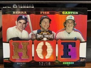 TOPPS 2006 TRIPLE THREADS YOGI BERRAグローブ/CARLTON FISKバット/GARY CARTER キャップ　スリーメモラビリア 12/18