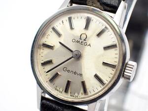 1円～☆OMEGA オメガ 手巻き レディース腕時計 Geneve ジュネーブ シルバー文字盤 ラウンド アンティーク 純正ベルト、純正尾錠/62696-5