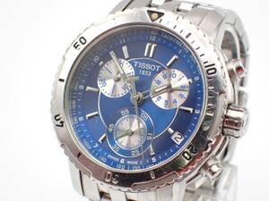  работа товар *1 иен ~*TISSOT Tissot QZ мужские наручные часы хронограф T067417A синий циферблат раунд серебряный цвет /62719-10