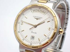  operation goods *1 jpy ~*LONGINES Longines QZ men's wristwatch Conquest Conquest 163 4961 white face day date combination color /62690-10