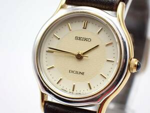 稼働品☆1000円～☆SEIKO セイコー QZ レディース腕時計 EXCELINE エクセリーヌ 3F31-0A70 アイボリー文字盤 ラウンド/02108-700-3