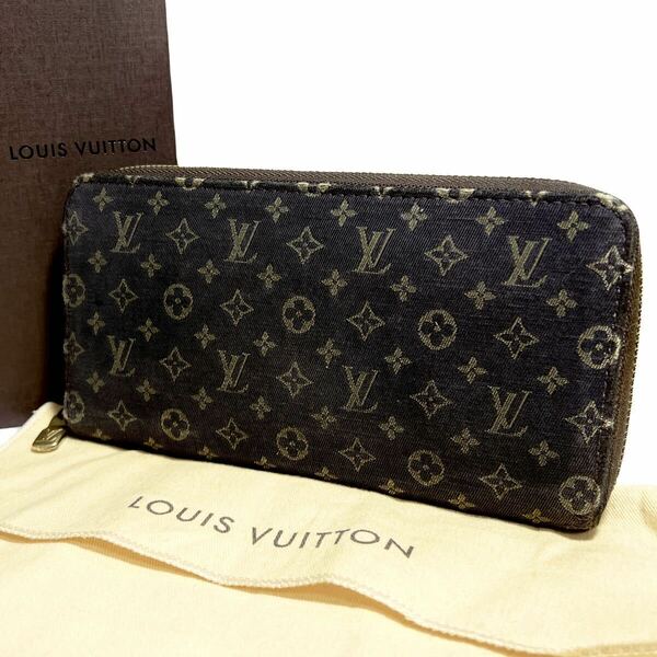 ルイヴィトン LOUIS VUITTON モノグラム ミニ ラン ラウンドファスナー エベヌ 茶 イディール 長財布 M63009